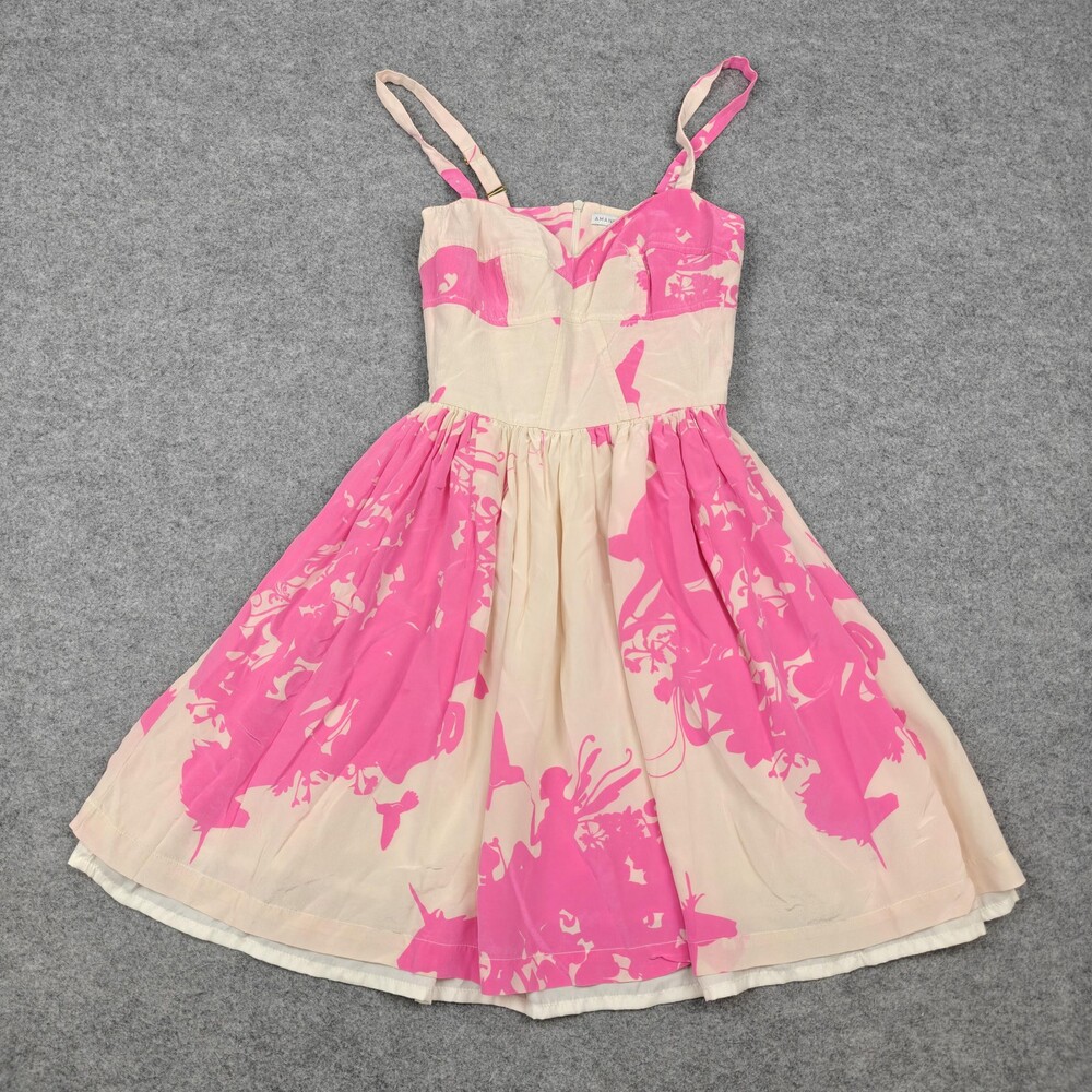 Amanda Uprichard Dress Womens P Petite Pink Floral Silk Fit & Flare Sundress
